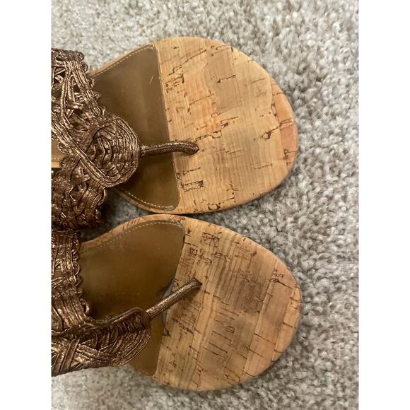 Coach and Four by Coach Bronze Woven Wedge Thong Sandals, 9 - Picture 4 of 5